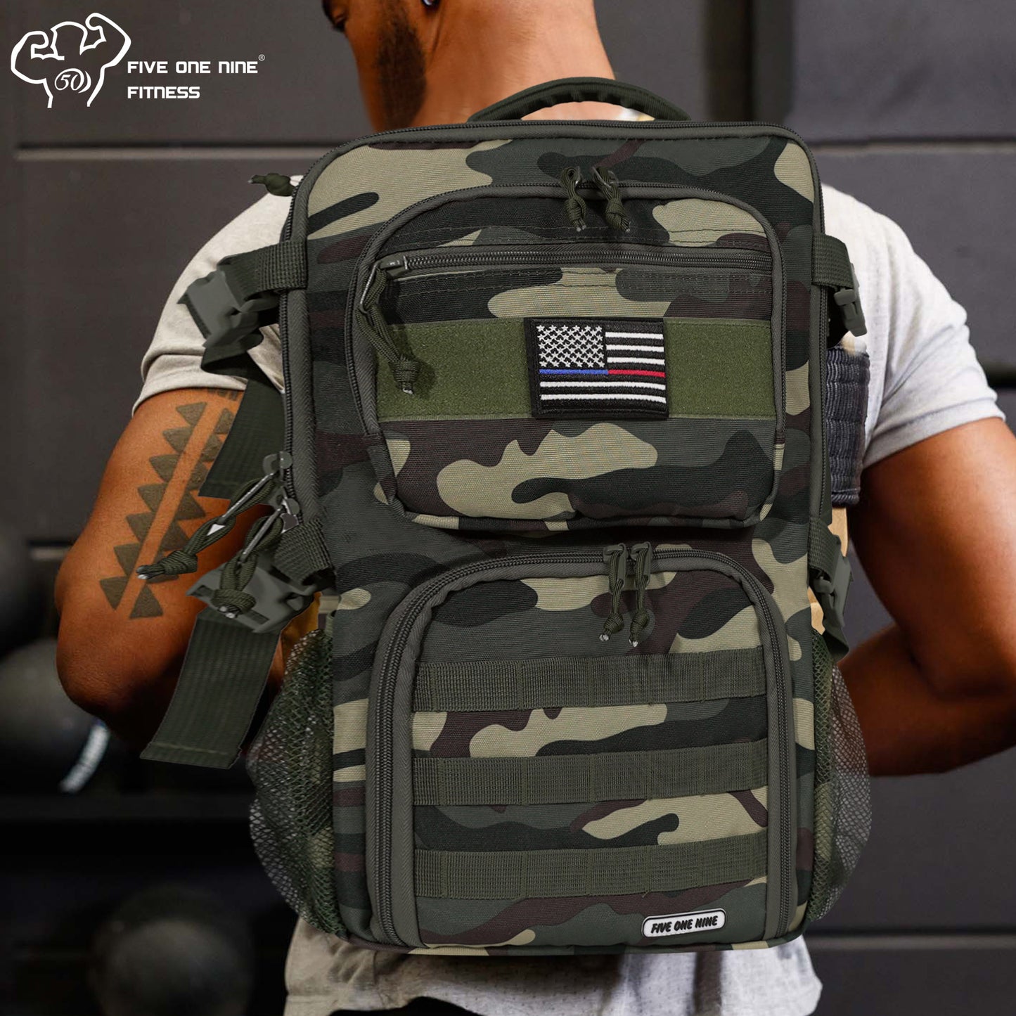 Tactical Meal Prep Backpack,519 Fitness Insulated Lunch Backpack with Removable Meal Compartment,16 Hours Insulation,Hiking Lunch Rucksack with Molle,Heavy Duty Hydration Backpack (Green Camo)